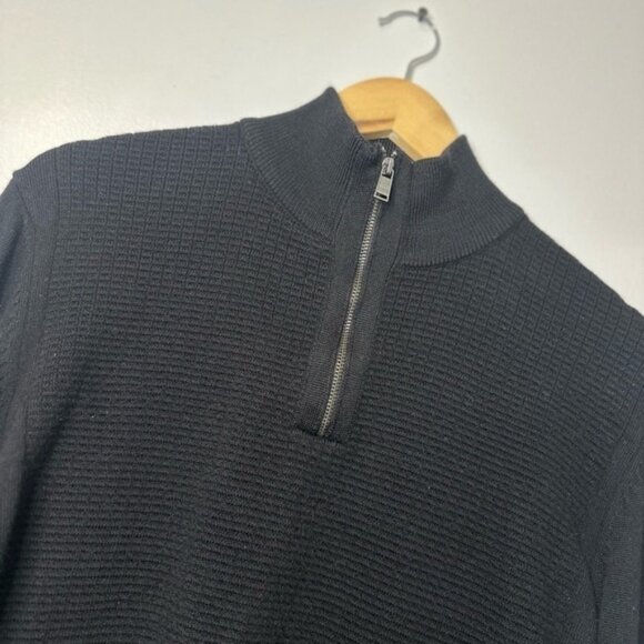 Hugo Boss Men's Ofilato Black Ribbed Knit Virgin Half Zip Sweater Size S - Picture 5 of 8
